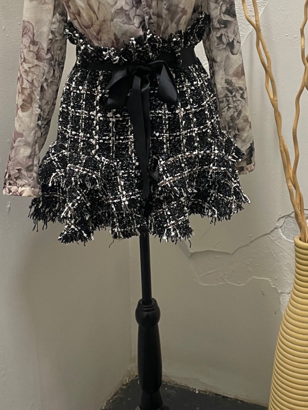 Chelsea - Tweed Mini Skirt - Black and white with shimmer threads